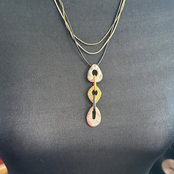 Chico's Necklace Jewlery Statement 20" Adjustable Silver Gold Tone Y Drop Cord - Picture 3 of 9